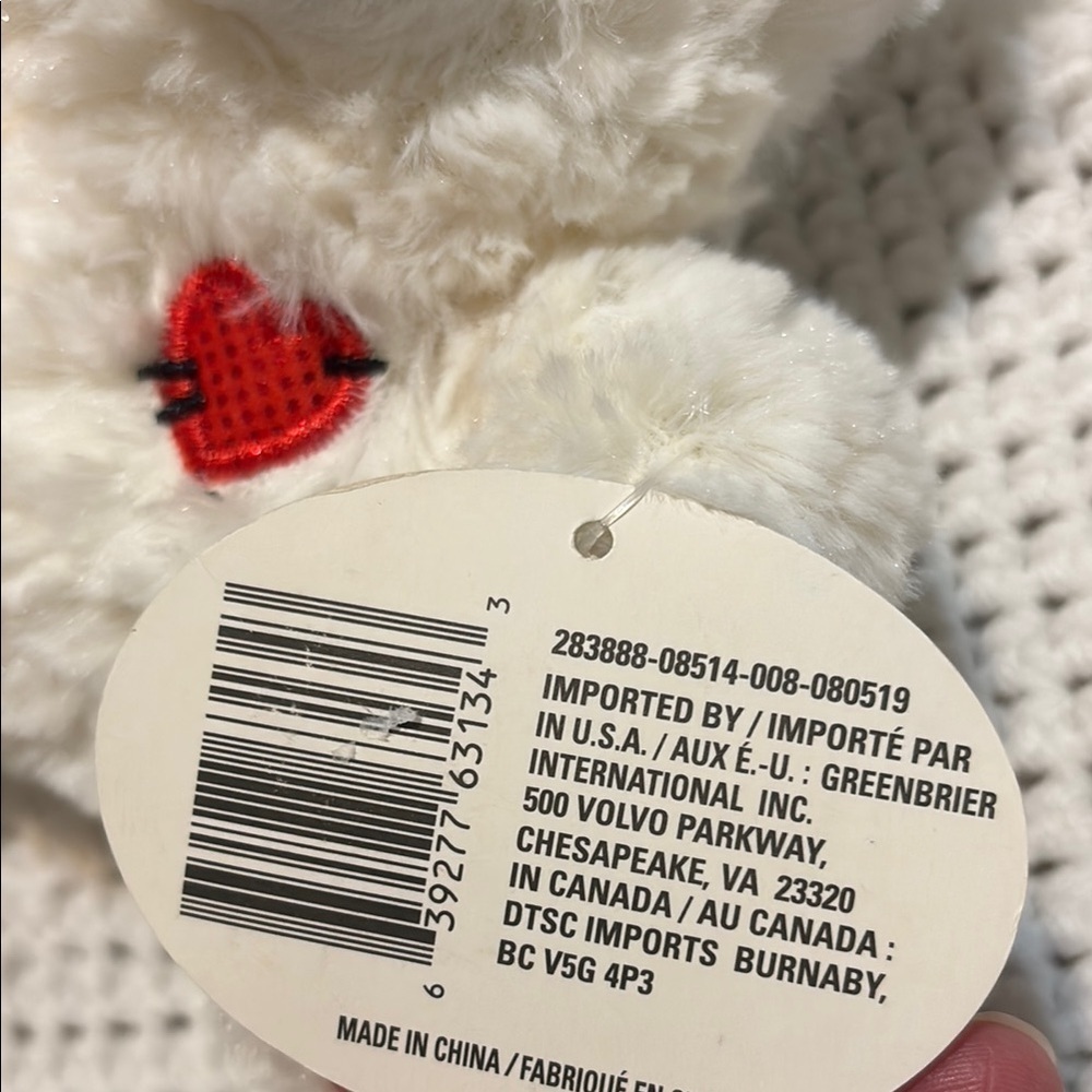 Valentine Teddy Bear White with Red Heart Fuzzy Friends - Picture 5 of 8